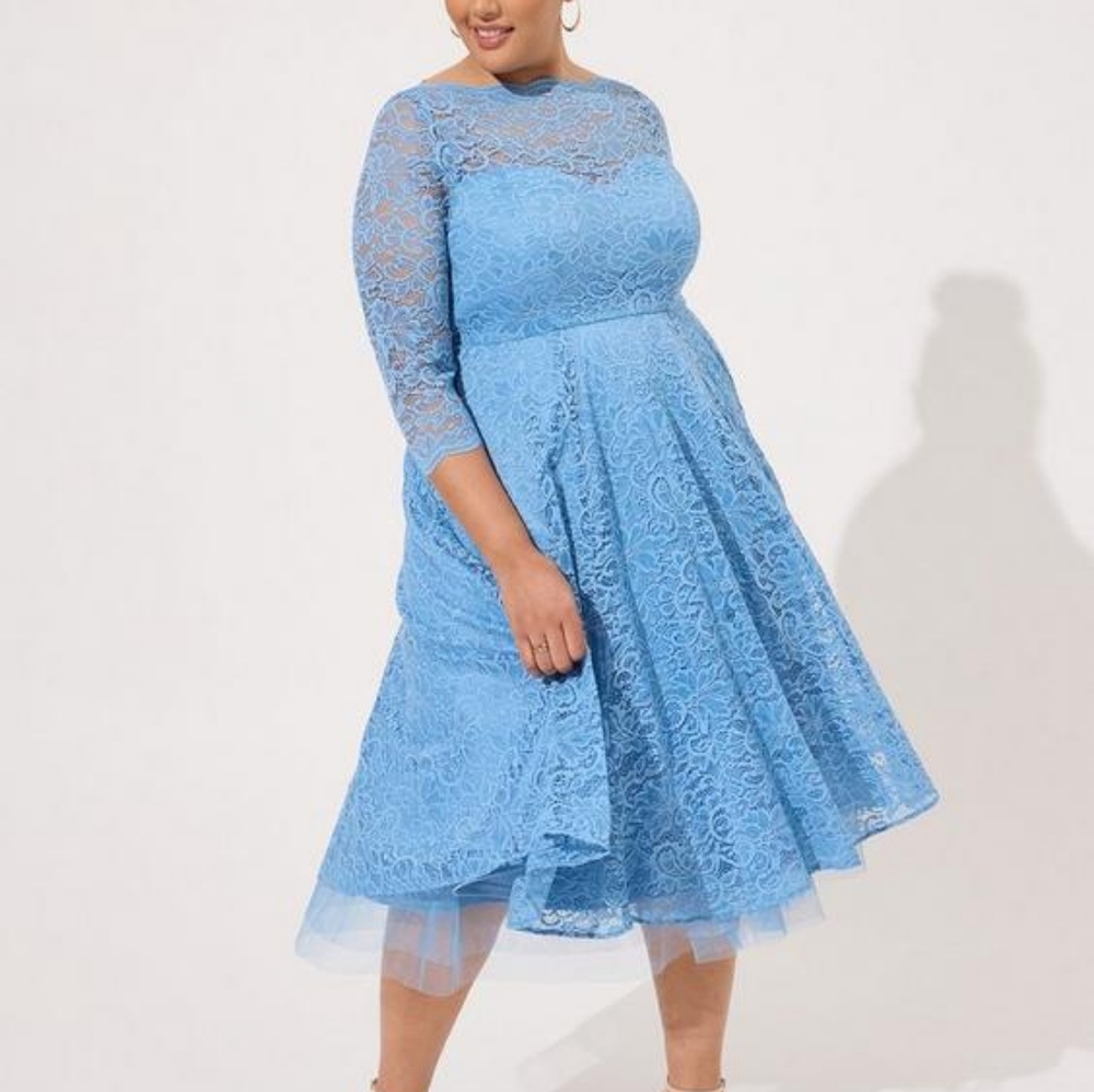 Torrid Midi Lace Illusion Dress Blissful Blue Plus Size 22